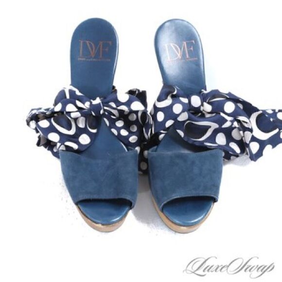 Diane von Furstenberg Eva Blue Suede Ankle Wrap Sandal. Fits size 7-7.5. - Picture 2 of 9